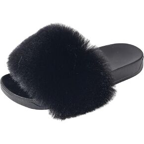 Ladies Fluffy Slippers Faux Fur Soft Slippers Stylish Open Toe Girls Sandals Outdoor Indoor Furry Comfortable