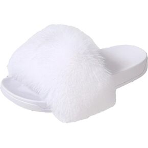 Ladies Fluffy Slippers Faux Fur Soft Slippers Stylish Open Toe Girls Sandals Outdoor Indoor Furry Comfortable in Kuwait