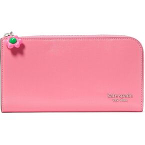 kate spade new york Devin Saffiano Leather W-Flower Zipper Puller Zip Around Continental Wallet, Ruby Citrus