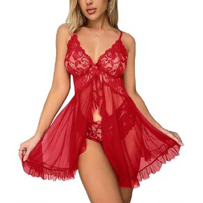 dream love Women Lingerie Lace Babydoll Chemise Ruffle Nightgown Sleepwear S-XXL