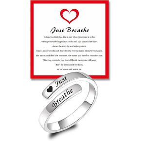 YLT Just Breathe Rings for Women, 925 Sterling Silver Hope Ring Adjustable Relief Anxiety Healing Ring Heart Inspirational Jewelry Gift