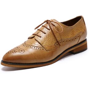 Mona flying Women's Perforated Oxfords Brogue Derby Lace-up Leather Shoes for Ladies