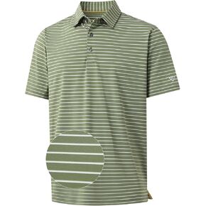 M MAELREG Golf Shirts for Men Moisture Wicking Striped Polo Performance Dry Fit Business Sports Mens Polo Shirts Short Sleeve