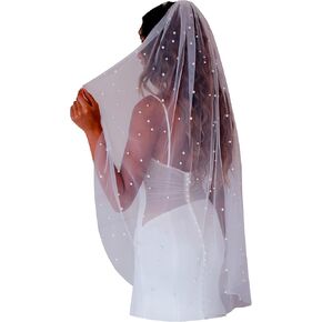 Pearl Short Wedding Bridal Veil with Metal Comb for Bride