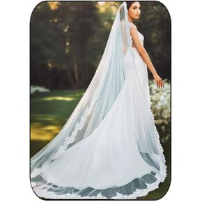 حجاب الزفاف من Lace Lace Cathedral 1 طبقة تول تول مع مشط للنساء
