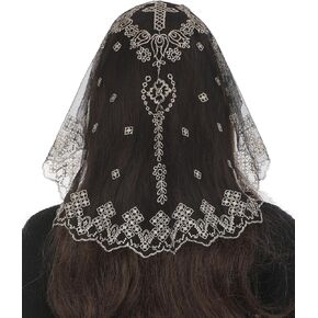 Bozidol Mantilla Veils for Church Catholic, Christian Flower Cross Lace Chapel Veil, Latin Mass Head Coverings for Women
