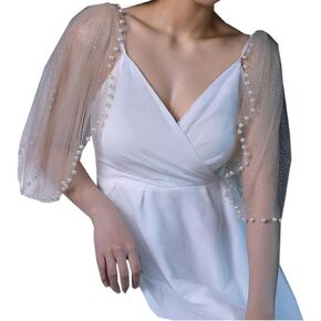 Women's 2 Pcs Short Tulle Shoulder Cape Veil Short Bridal Veil Decoration for Wedding Dress with beads