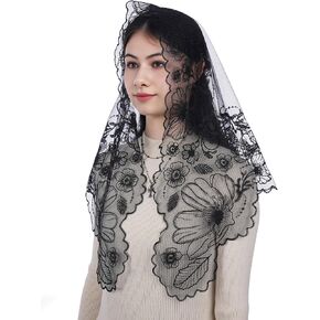 Bozidol Mantilla Veils for Church Catholic, Virgin Mary and Child Jesus Lace Chapel Veil, Latin Mass Head Coverings for Women