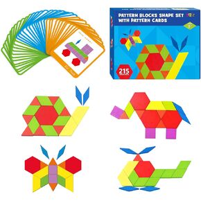300 PCS Wooden Pattern Blocks Set for Kids with 24 Double-Sided Design Cards(48 Patterns) and Storage Bag in Gift Box,Fun Montessori Learning Toys in Kuwait