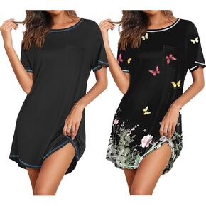 Ekouaer Nightgowns for Women 2 Pack Night Gowns Short Sleeve Sleepshirts Pullover Nightshirts Soft Sleepwear S-XXXL