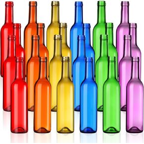 Rtteri 24 Pack Decorative Colored Wine Bottles 375ml Empty Glass Bottles for Flowers Wedding Decor Centerpiece Christmas Party Favor DIY Crafts(Multicolor,375ml)