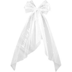 Bride to Be Veil, Pearl White Bow 2 Tier Embroidered Bridal Hair Veils, Bride Accessories for Bachelorette Party, Bridal Showers, Engagement, Wedding