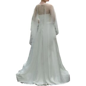 Tulle Church Bridal Veil Shoulder Cape Wedding Dress Jackets Women Shawl Wrap Shrug Cover Up With Pearls