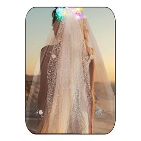 HEREAD Light Up Veils for Women Wedding Short Starfish Fingertip Length Beach Bachelorette Veil with Comb and Cut Edge (Colorful Light)