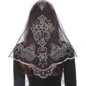 Bozidol Mantilla Veils for Church Catholic, Christian Cross and Lily Chapel Veil, Latin Mass Prayer Head Coverings for Women