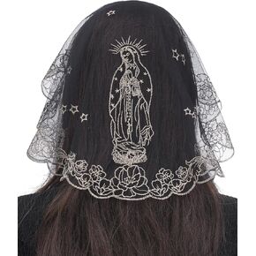Bozidol Catholic Veils for Women Church: Small D-Shaped Camellia and Our Lady of Guadalupe Lace Veil, Latin Mass Head Cover