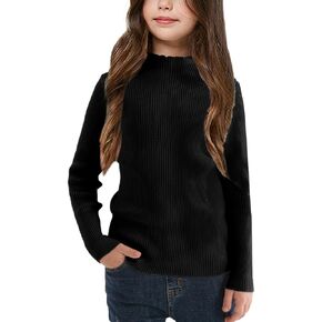 OEBLD Girl's Mock Phictleneck Sweater Sweater مضلعة متماسكة طويلة الأكمام الطويلة السحب ناعم امتداد قميص مغطى in Kuwait