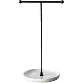 VROOMIUM Necklace Holder Stand - 6in Ceramic Base X 1ft Height, Aesthetic Decor for Bedroom, Jewelry Organizer for Necklace, Bracelets, Rings, Exhibidor de Collares- Classic White