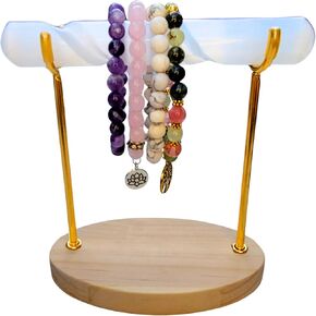 Selenite Bracelet Holder Stand, 100% Genuine Selenite Charging Healing Crystal Bracelet Display Stand, Hand-Carved Moroccan Spiral Selenite Crystal for Charging and Cleansing (Large Gold Oval)