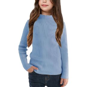 OEBLD Girl's Mock Phictleneck Sweater Sweater مضلعة متماسكة طويلة الأكمام الطويلة السحب ناعم امتداد قميص مغطى
