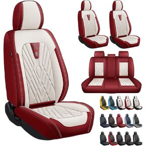 يثبت الماء المقعد الذي يتنفس فيه Nappa Leather Car Covery Witnals لمعظم وسائد سيارة سيارات الدفع الرباعي للسيارة سيدان سيارات الدفع الرباعي (Beige Black ، مجموعة كاملة 5 مقاعد)