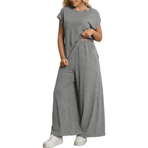 Women's Plus Size 2 قطعة صالة مجموعة الصيف كاب غلاف أعلى سروال الساق مطابقة مجموعة التعرق الملابس.