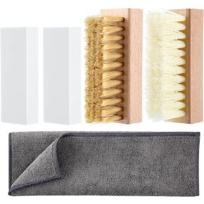Enhon 5 Piece Suede and Nubuck Cleaning Kit with Brass & Nylon Brushes, 2 Suede Eraser, Microfiber Towel for Shoes, Boots, Bags, Jackets Long Lasting Care Solution