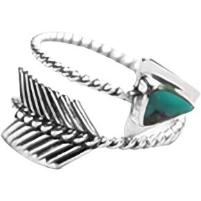 Boho Vintage Arrow Ring with Turquoise Stone, Silver Tone, Adjustable