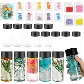 16pcs Empty Sensory Bottles Kits, 300 ml Leakproof Clear Plastic Sensory Bottle with Lids with Sequins Accessories, Reusable Water Bottles for Sensory Crafts Handmade Party Supply