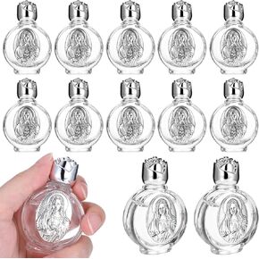 MAQUITA 12 Pcs Glass Holy Water Bottles 0.5 Fl oz Embossed Glass Travel Empty Bottles Girls Little Bottle Church Decorations for Home Wedding, Portable Party Favors (Silver,Divine Mercy)