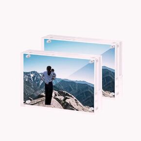 2 Pack Clear Desktop Double Sided Magnetic Picture Display Acrylic Photo Frame (Clear, 2x3")