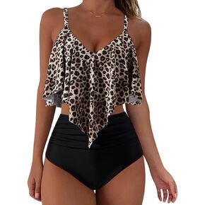 SUUKSESS Women Ruffle High Waisted Tankini Swimsuits Tummy Control Bathing Suit