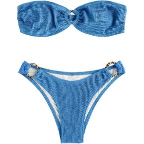 ZAFUL O Ring Bandeau Bikini Sets for Women Sexy Strapless Swimsuits 2 Piece High Cut Bathing Suit
