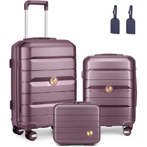 Somago Luggage Sets 3 Piece Hard Shell Polypropylene Suitcase with TSA Lock Spinner Carry On Luggage with Beauty Case Travel Set,Elegant Purple