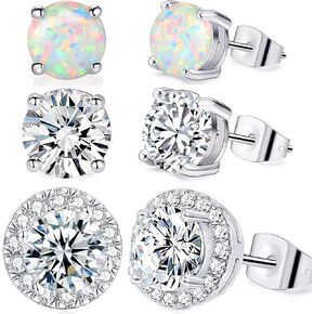Pack of Cubic Zirconia Stud Earrings 18K Gold Plated Hypoallergenic for Sensitive Ears