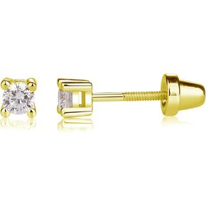 Cherished Moments Sterling Silver Round CZ Stud Earrings with Screw back