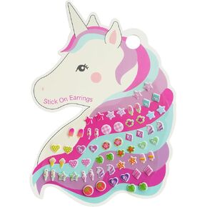 Stick On Earrings - Unicorn 3D Self-Adhesive Glitter Craft Gem Stickers Girls Sticker Earrings for Toddlers (Unicorn - Style 1)