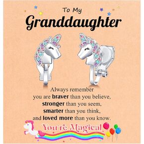 UNGENT THEM Unicorn Clip on Earrings for Granddaughter Daughter-Lovely Valentines Christmas Birthday Gifts