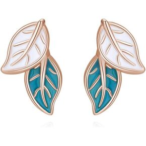 Reffeer Solid 925 Sterling Silver Small Leaf Stud Earrings for Women Teens Blue Leaf Stud Earrings Spring