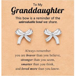 UPROMI Hypoallergenic Gold/Silver Bow Earrings Granddaughter, Birthday Christmas Valentines Day Gifts