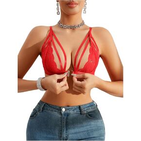 SOLY HUX Women's Front Closure Lace Bralettes Wireless Cutout Deep V Triangle Bras