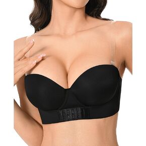 Strapless Push Up Bra with Clear Straps Front Closure Convertible Balconette Padded Underwire Bras for Women