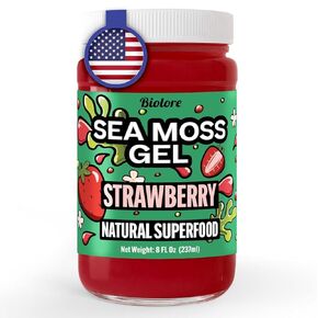 Biolore Sea Moss Gel Strawberry Made in USA Raw Wildcrafted Seamoss Essential Vitamins Trace Minerals Vegan Superfood (Strawberry 8oz)
