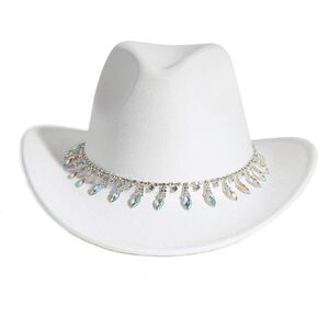 Women Rhinestone Cowboy Hat Wide Brim Felt Cowgirl Hats Shiny Party Wedding Hat