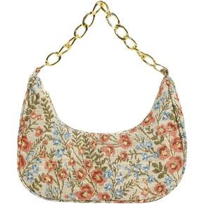 Verdusa Women's Floral Top Handle Hobo Bags Metal Chain Crescent Bag Handbags