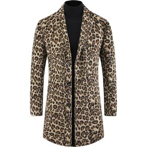 Lars Amadeus Animal Printed Trench Coat for Men's Notched Lapel Classic Vintage Winter Overcoats