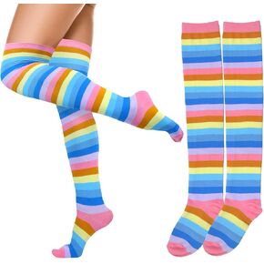 Rainbow Thigh High Socks for Women Girls Pride Socks Kawaii Clown Socks Colorful Cotton Rainbow Stockings Tube Socks Striped Long Socks 1 Pack