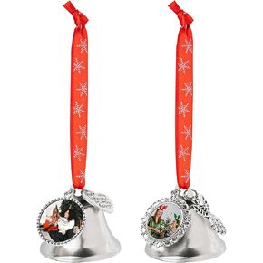 Framendino, 2 Pack Sublimation Bells Christmas with Angel Wings Ornaments for Tree Decoration Sizes