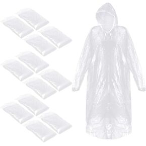 Roctee 12 Pack Dispipable Rainchos ، معطف المطر المقاوم للماء للبالغين ، معاطف المطر الطارئة مع غطاء محرك الأقراص والمعصمين المرتبطين بالتخييم