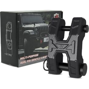 H-Shaped Winch Fairlead Hook, Heavy Duty Towing Winch Shackle, Dual Pin Design as 3/4" Shackle & 3/8" Winch Hook for Towing, Recovery, Off-Road, 17,636 lbs Working Load-1 Pack, Grey